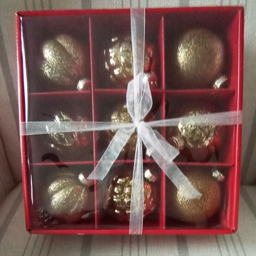 Christmas Glass Ornaments by Holiday Time Gold/Bronze/Brown Set of nine …